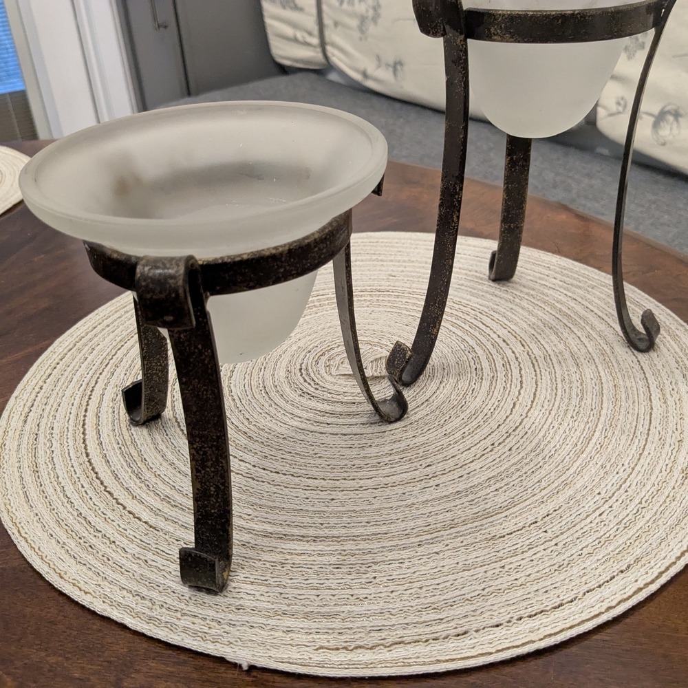 Frosted Glass and Iron Candle Holders